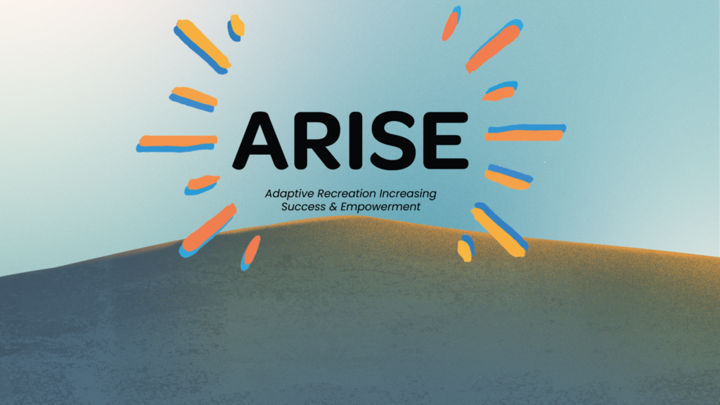 ARISE logo rising over a hull like the sun, in a clear blue sky.